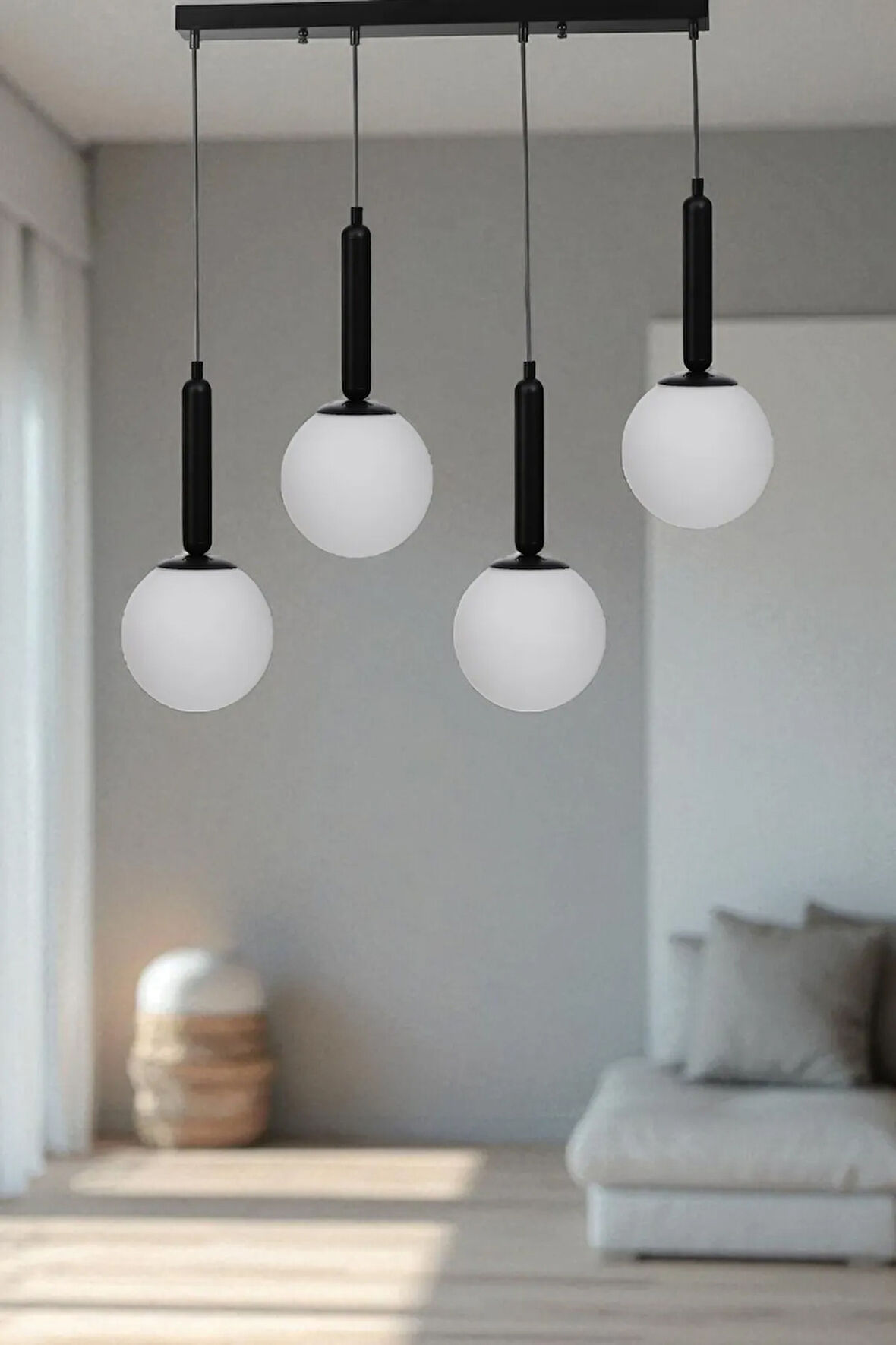 SEZGİ 4 LÜ SIRALI SİYAH BEYAZ CAMLI SARKIT