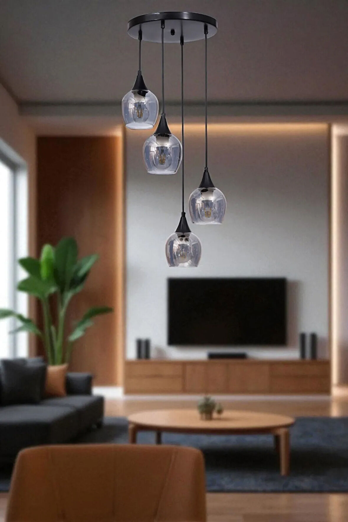 ENZO 4 LÜ TEPSİLİ SİYAH FÜME CAMLI SARKIT