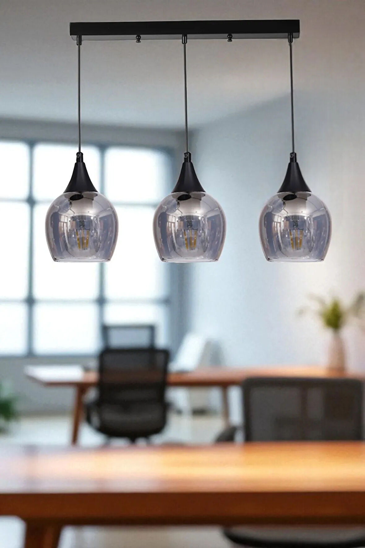 ENZO 3 LÜ SIRALI SİYAH FÜME CAMLI SARKIT