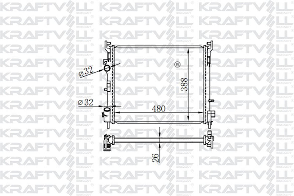 Renault Motor Radyator Clio II Thalıa 1,5dci 09> Mekanık Klimalı (480*414*34) (mt) - Kraftvoll 08040064