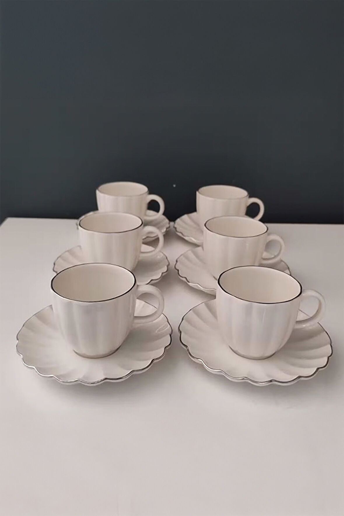 Kütahya Porselen Luz Form Platin File 12 Parça 6 Kişilik Kahve Fincan Takımı