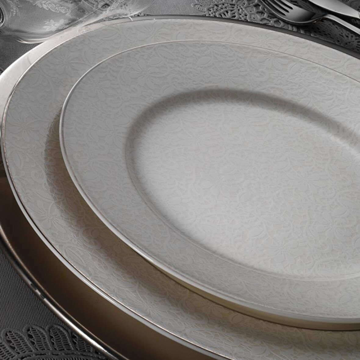 Bone Kalipso 62 Parça 12 Kişilik Klasik Yuvarlak Porselen Yemek Takımı