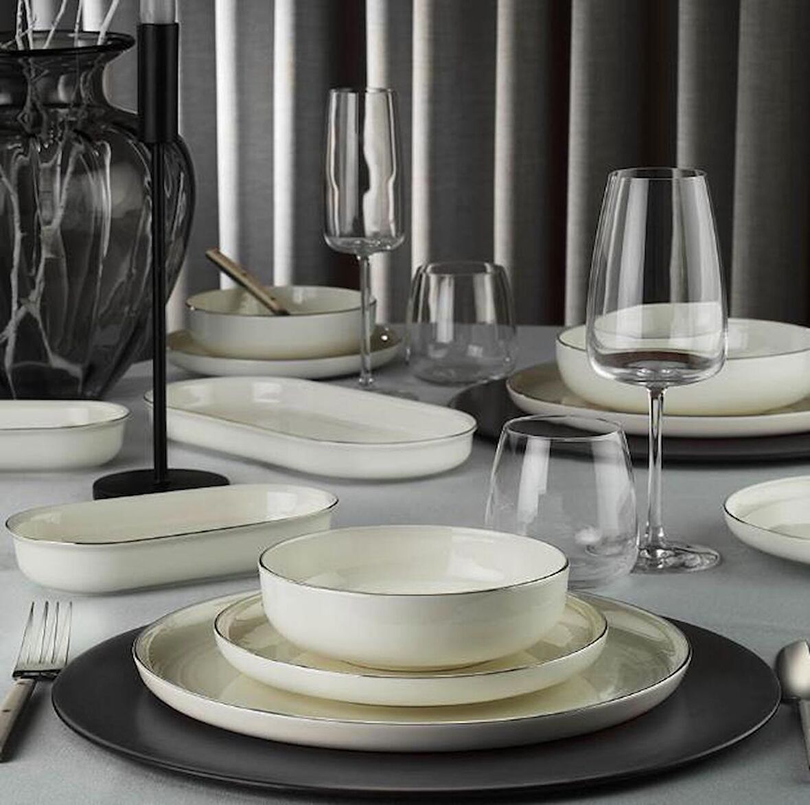 Bone Moderna Platin 52 Parça 12 Kişilik Yemek Takımı