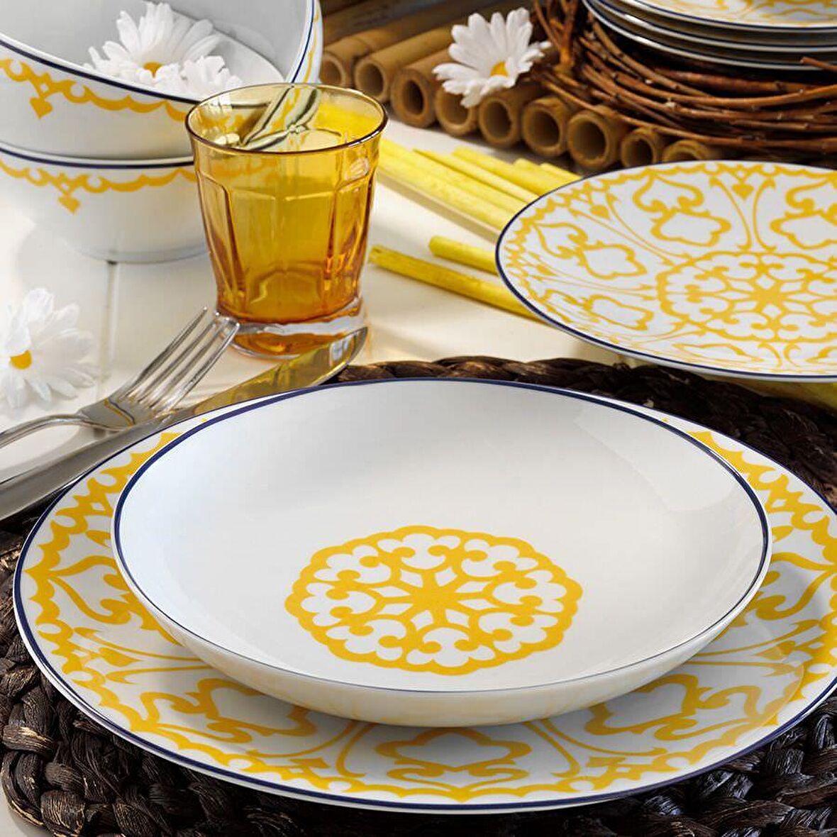 Kütahya Porselen Zeugma 59665 Desen 24 Parça Yemek Seti Sarı