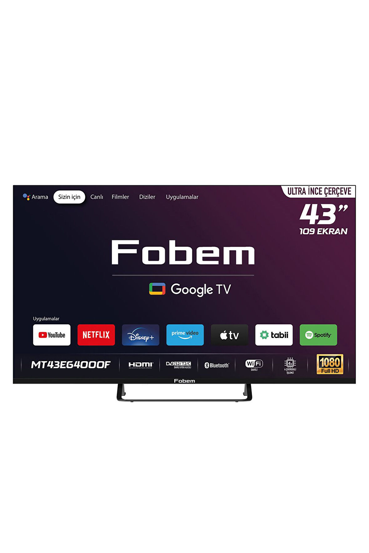 MT43EG4000F 43" 109 Ekran Full Hd Dahili Uydu Alıcılı Sesli Komutlu Google Tv