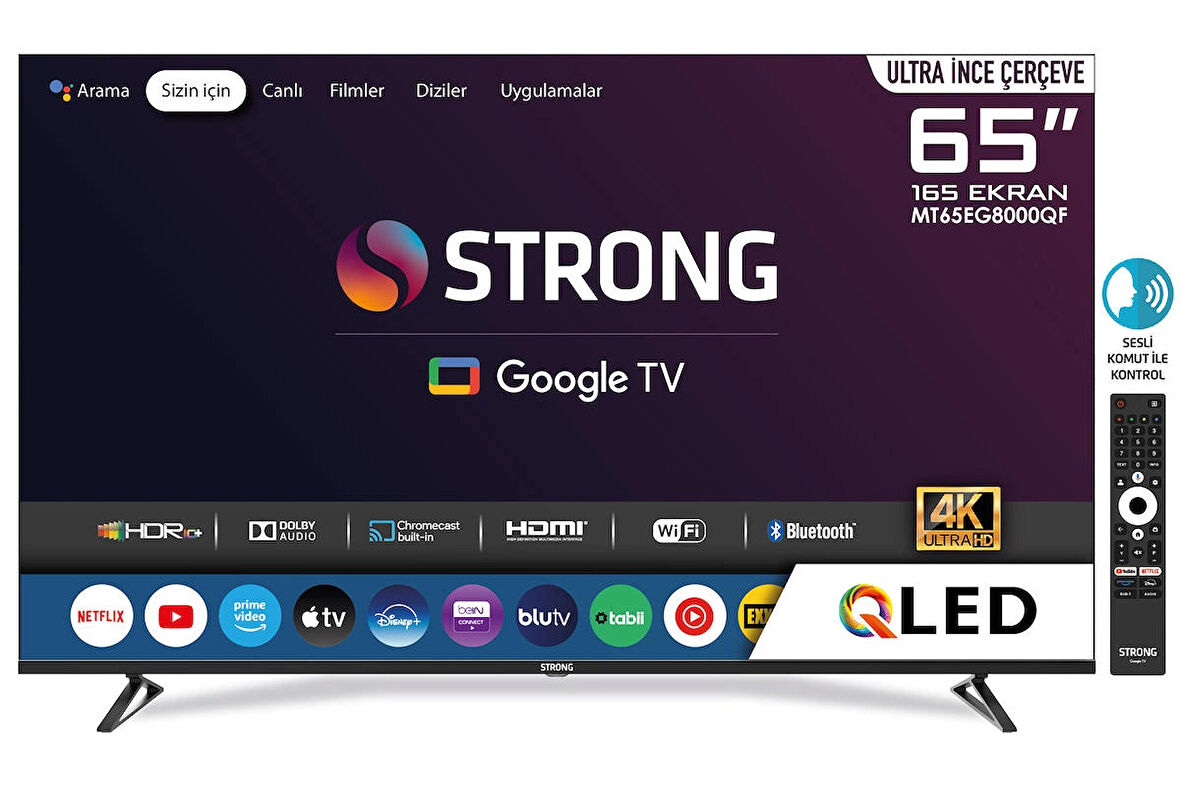 STRONG MT65EG8000QF 65’’ 165cm Ekran FRAMELESS QLED 4K Ultra HD Uydu Alıcılı Google TV