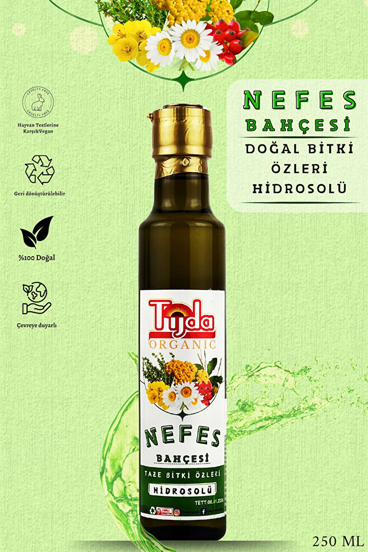 Nefes Bahçesi Doğal Bitki Özleriyle Zenginleştirilmiş Ferahlatıcı Bitkisel Karışım 250ml