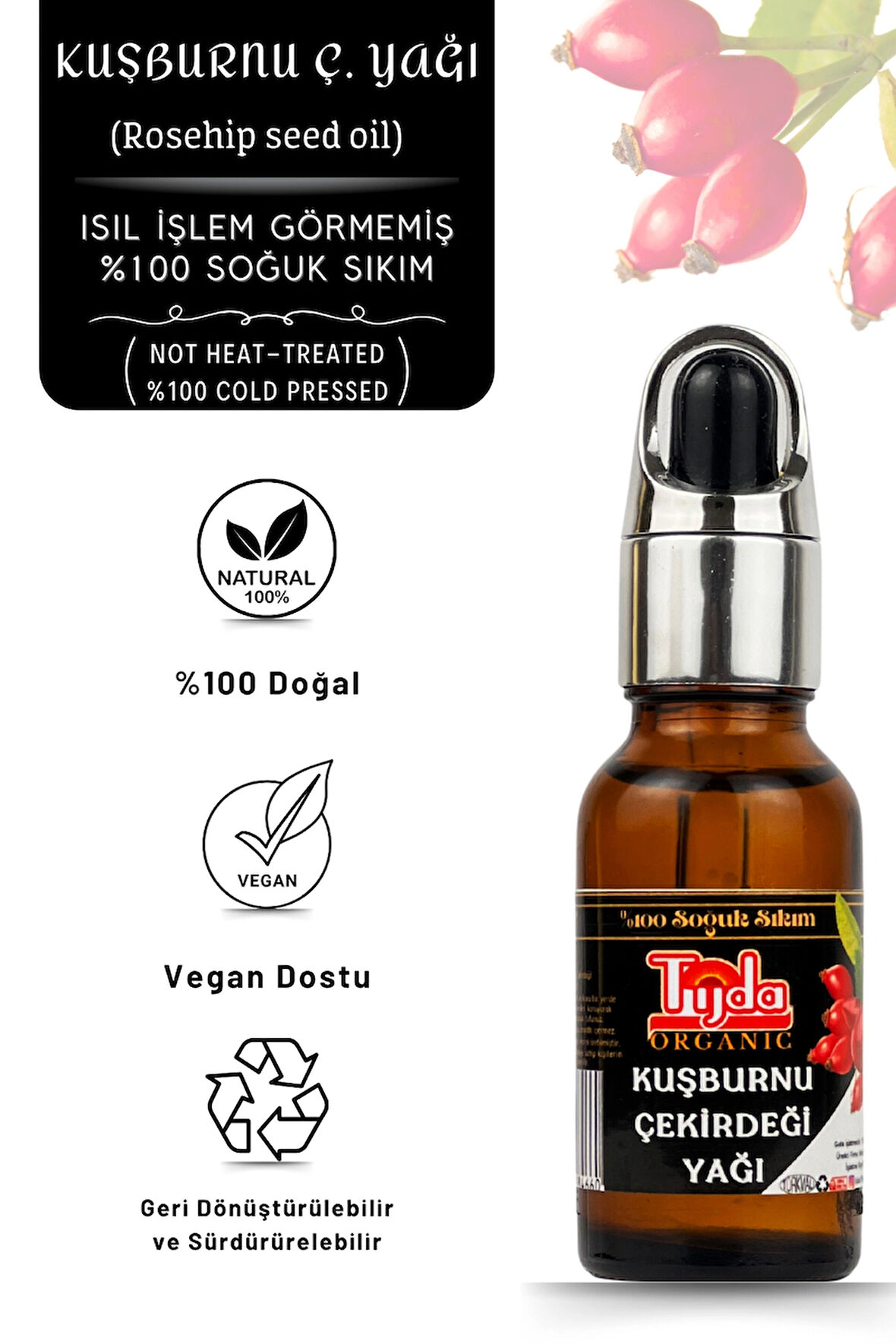 Kuşburnu Çekirdeği Yağı %100 Soğuk Sıkım 20 ml (Rosehip seed oil)