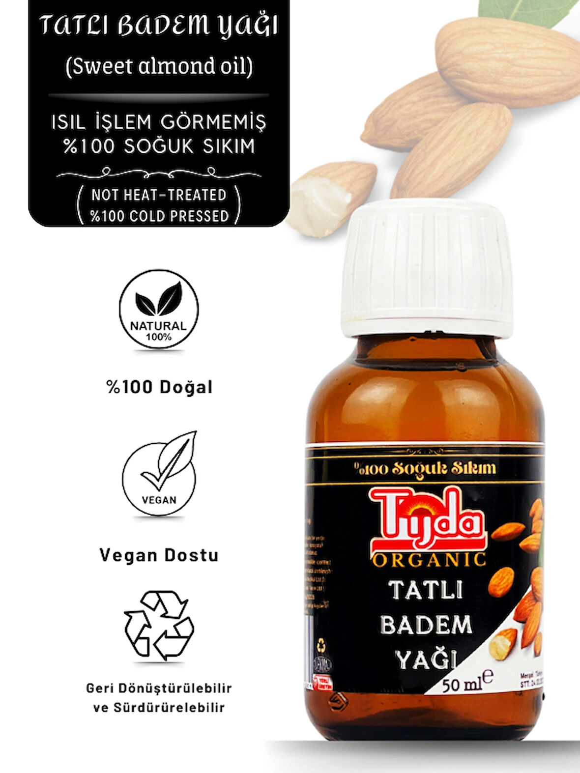 Tatlı Badem Yağı %100 Soğuk Sıkım 50 Ml