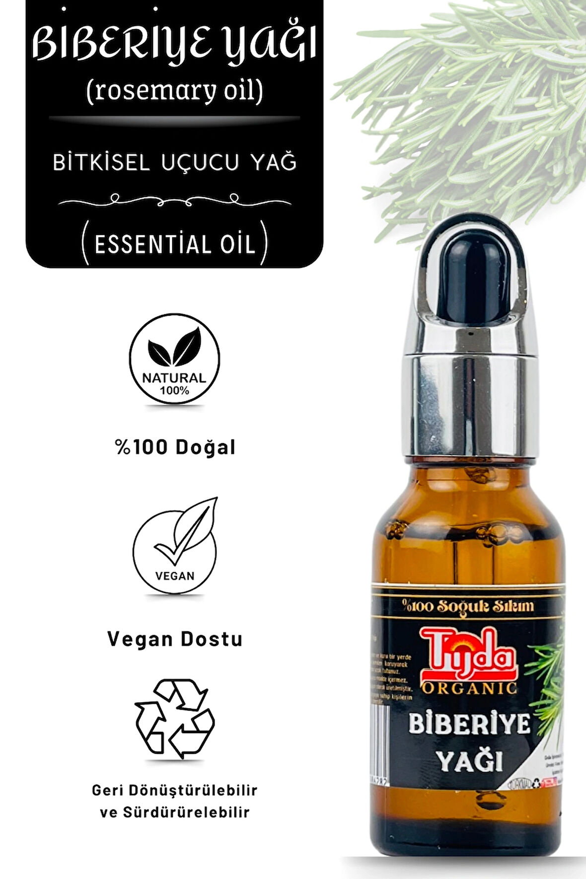 Biberiye Yağı 20 ml ( %100 Soğuk Sıkım ) Saç Bakımı