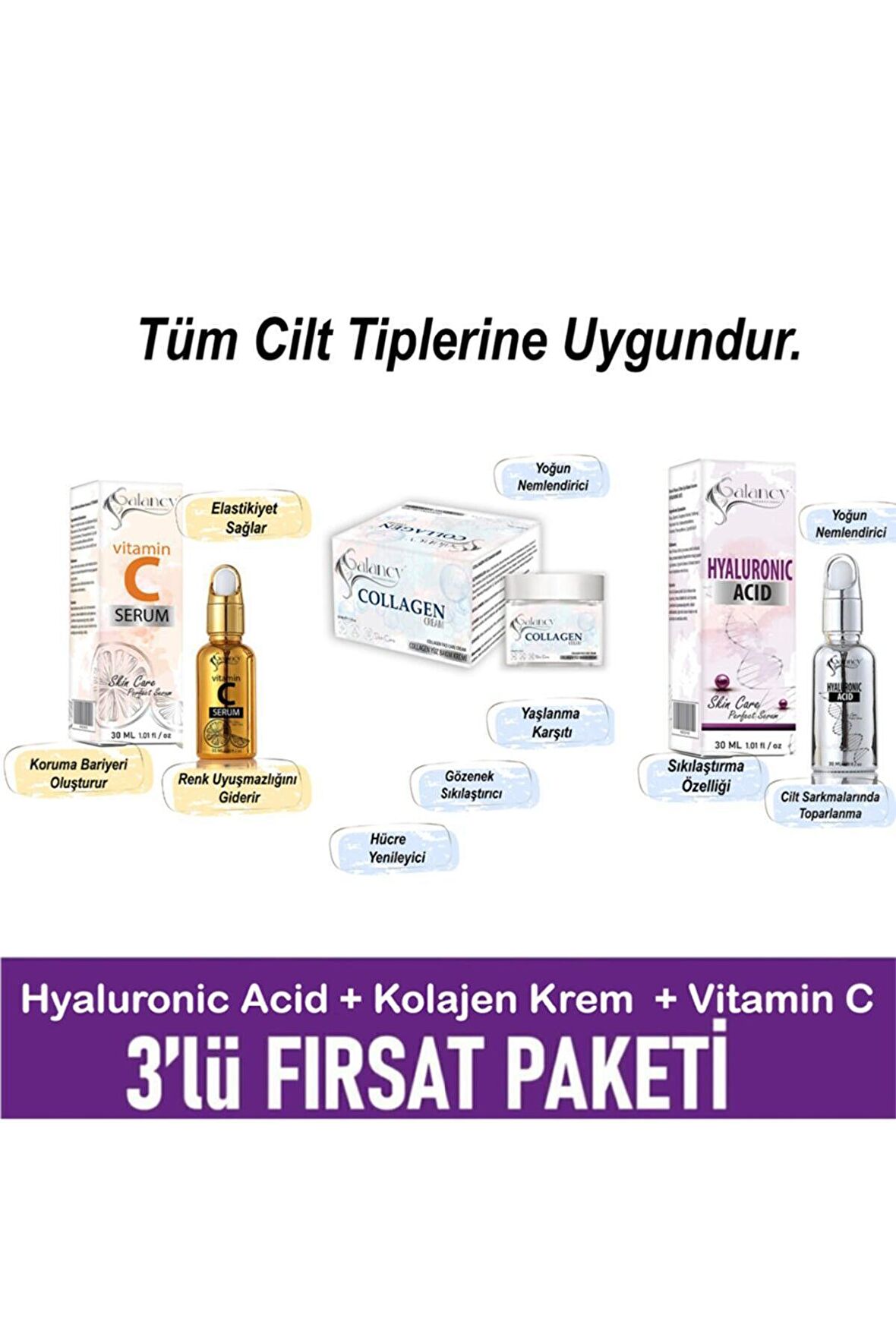 Galancy Yaşlanma Karşıtı Hyalüronik Asit Kolajen 30 Yaş + Yüz ve Boyun Serumu 30 ml Bakım Seti 