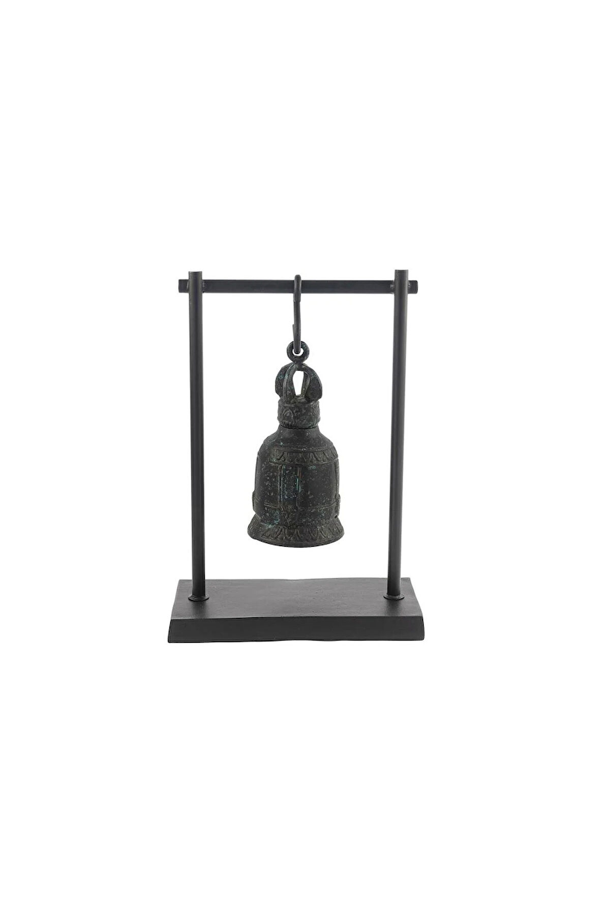 Mat Siyah Eskitme Çan Dekor Obje 29x44x13cm