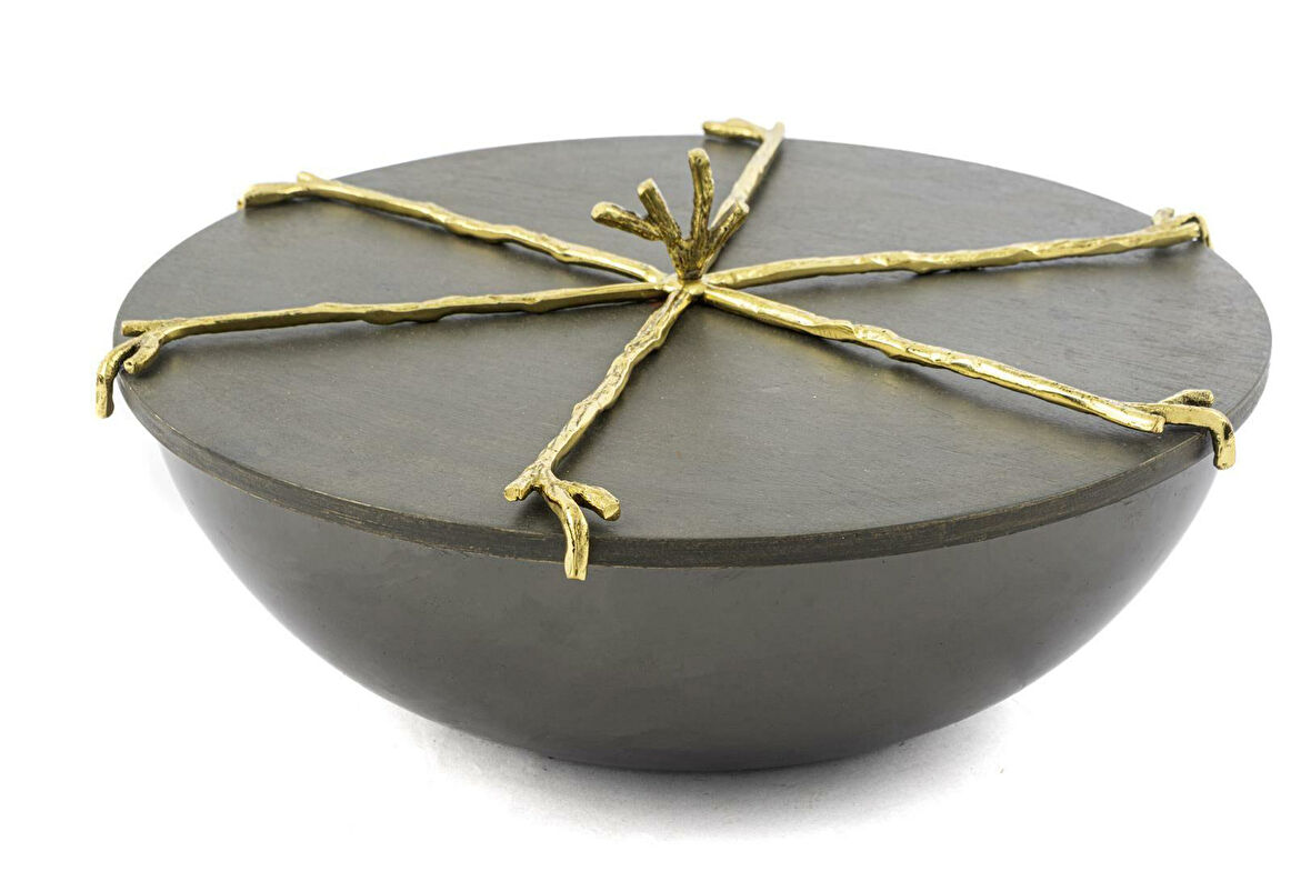 Mikasa Moor Branch Kapaklı Gold Gri Kase 27x12cm