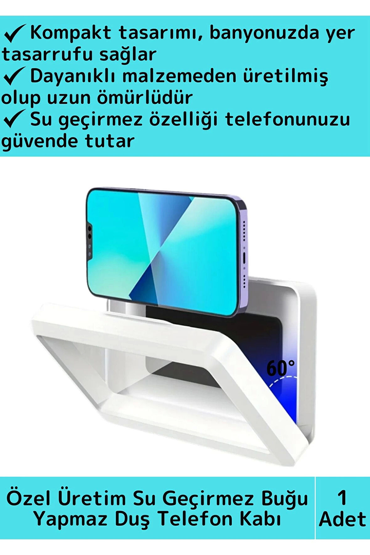 Premium Uzun Ömürlü Duvara Monte Pratik Su Geçirmez Buğu Yapmaz Duş Mutfak Dayanıklı Telefon Kabı