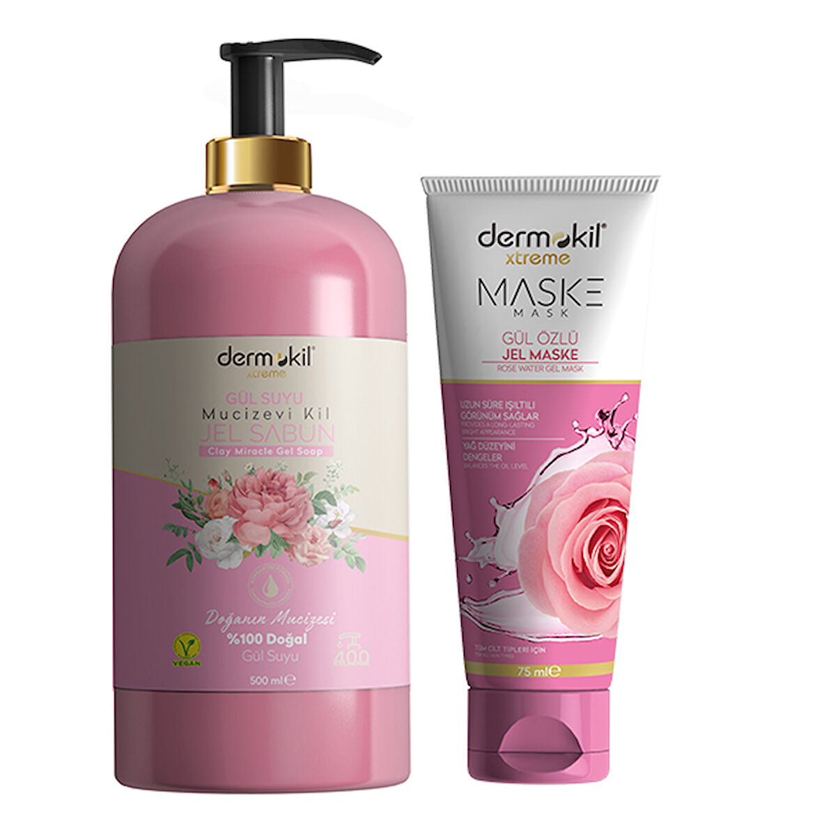 DERMOKİL Gül Jel Sabun 500 ml + Gül Maske 75 ml