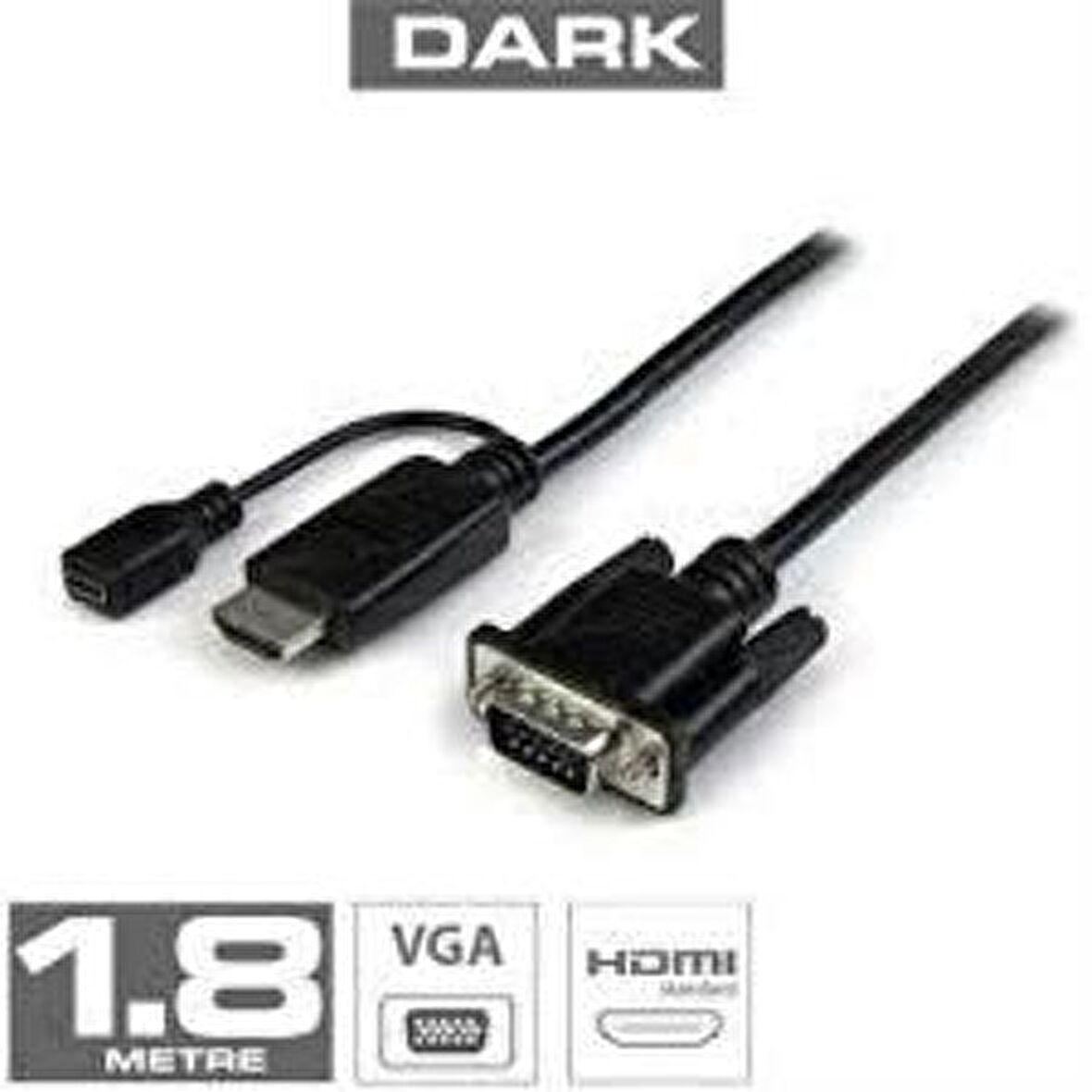 Dark 1.8m HDMI - VGA Güç Destekli Kablo