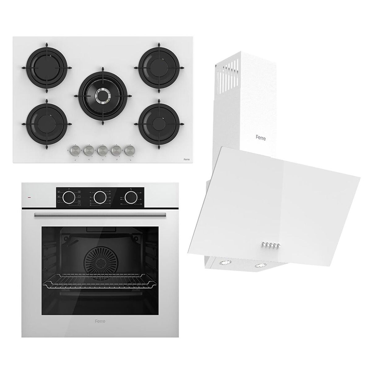 Ferre FLOWART BASIC Serisi Beyaz Ankastre Set (RS036+ XE62CB + D087 )