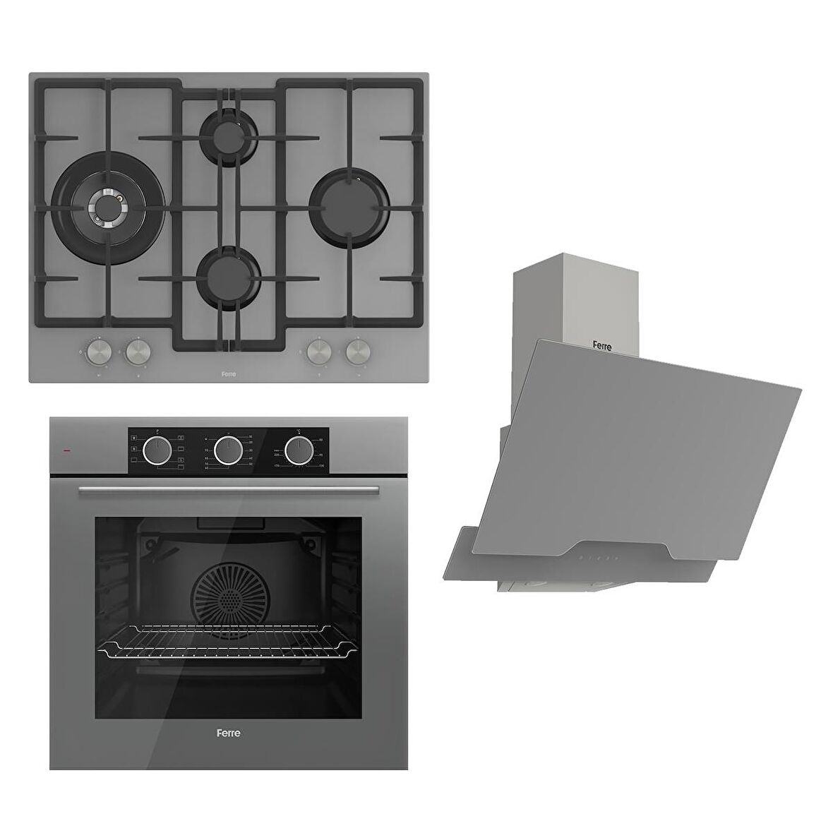 Ferre FLOWART BASIC Serisi Gri Ankastre Set (ED078+ XE62CPR + D065 )