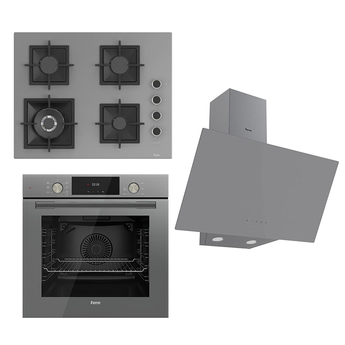 Ferre FLAMEART SC Serisi Gri Set (SC408-WFA + QMS63CPR +D079 ) - 65 cm'lik Kare Döküm Izgara-WOK