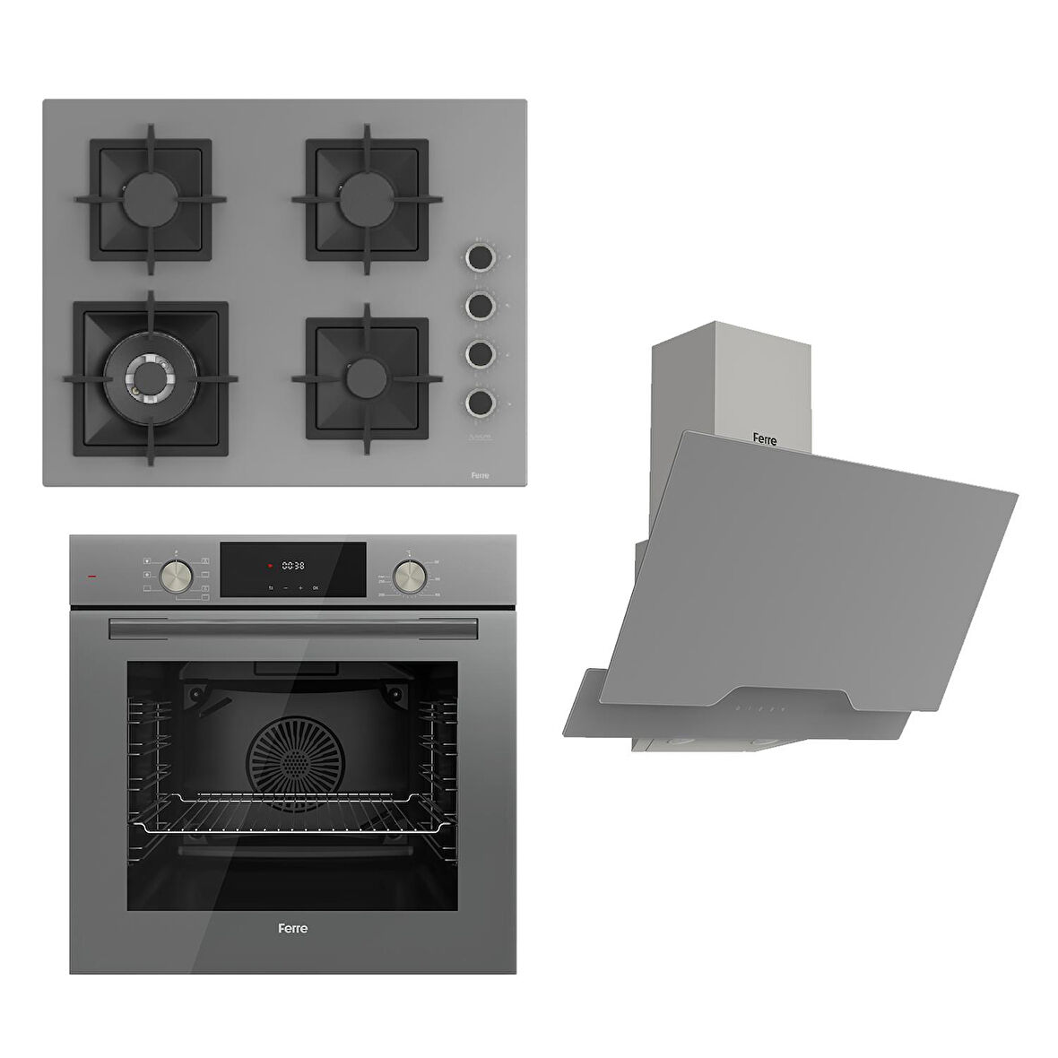 Ferre FLAMEART SC Serisi Gri Set (SC408-WFA + QMS63CPR +D065 ) - 65 cm'lik Kare Döküm Izgara-WOK