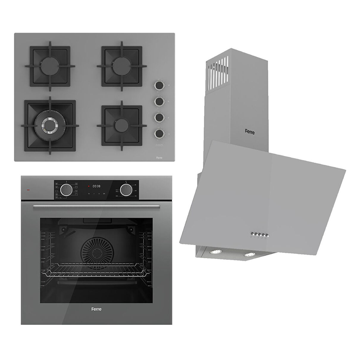 Ferre FLAMEART SC Serisi Gri Set (SC408-WFA + XE63CPR +D088 ) - 65 cm'lik Kare Döküm Izgara-WOK