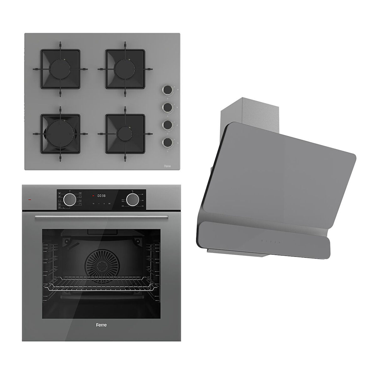 Ferre FLAMEART SC Serisi Gri Set (SC408-WFA + XE64CPR +D065 ) - 65 cm'lik Kare Döküm Izgara-WOK