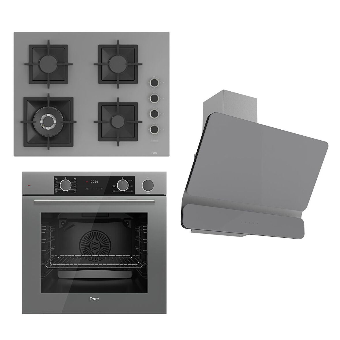 Ferre FLAMEART SC Serisi Gri Set (SC408-WFA + XE64CPR +D082 ) - 65 cm'lik Kare Döküm Izgara-WOK