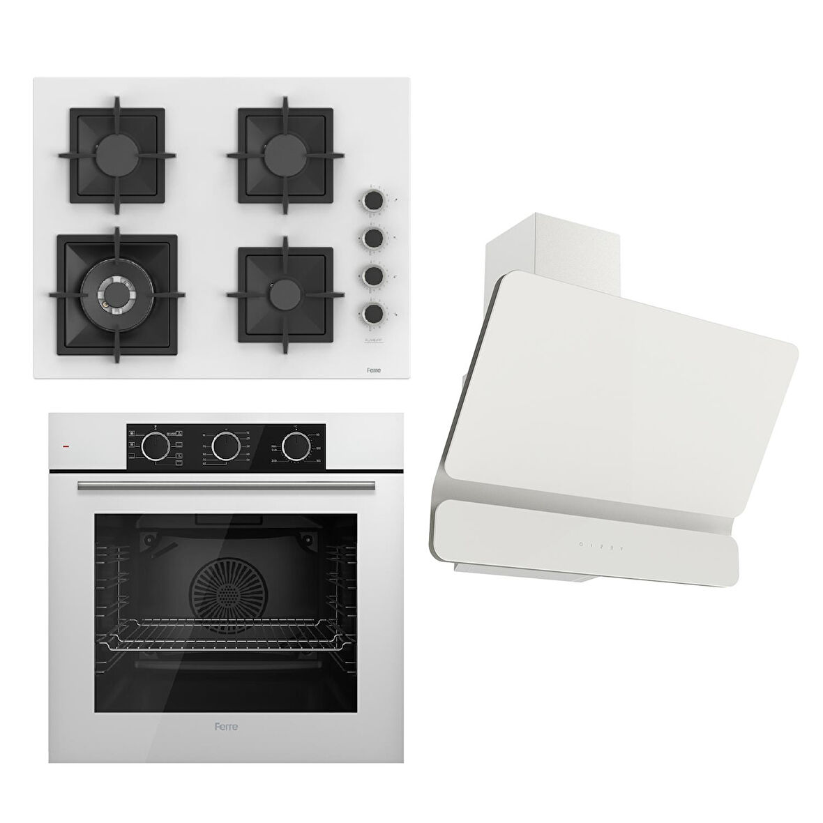 Ferre FLAMEART SC Serisi Beyaz Set (SC406-WFA + QXE62CB +D081 ) - 65 cm'lik Kare Döküm Izgara-WOK