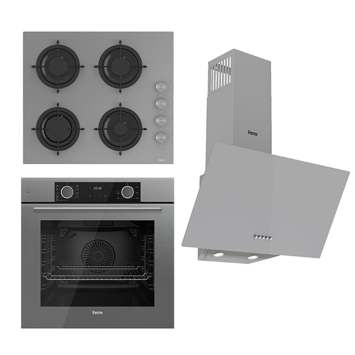 Ferre FRYART SS Serisi Gri Set (CS208 + XE63CPR +D088 ) - Emaye Izgara