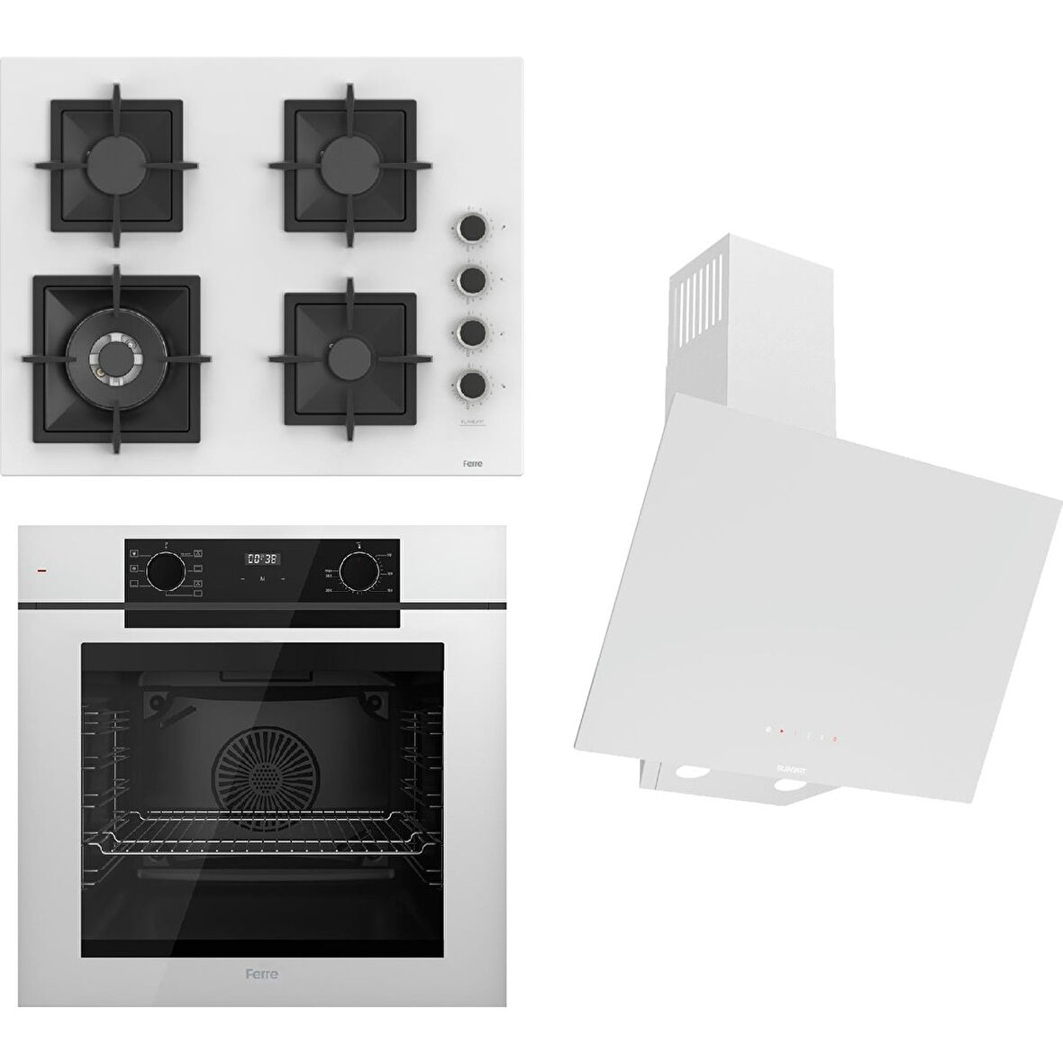 Ferre Fryart-Sılentart Serisi Beyaz Set (SC406-WFA + QEP63CB +D078-SA) - Döküm Izgara / 65 cm Ocak