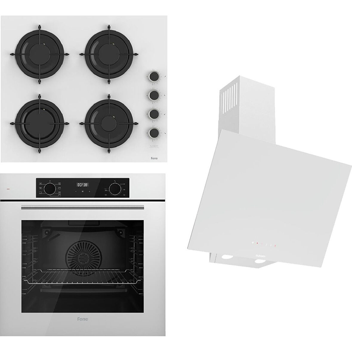 Ferre Flowart-Sılentart Serisi Beyaz Set (CS206-FA + QBL63CB +D078-SA) - Emaye Izgara