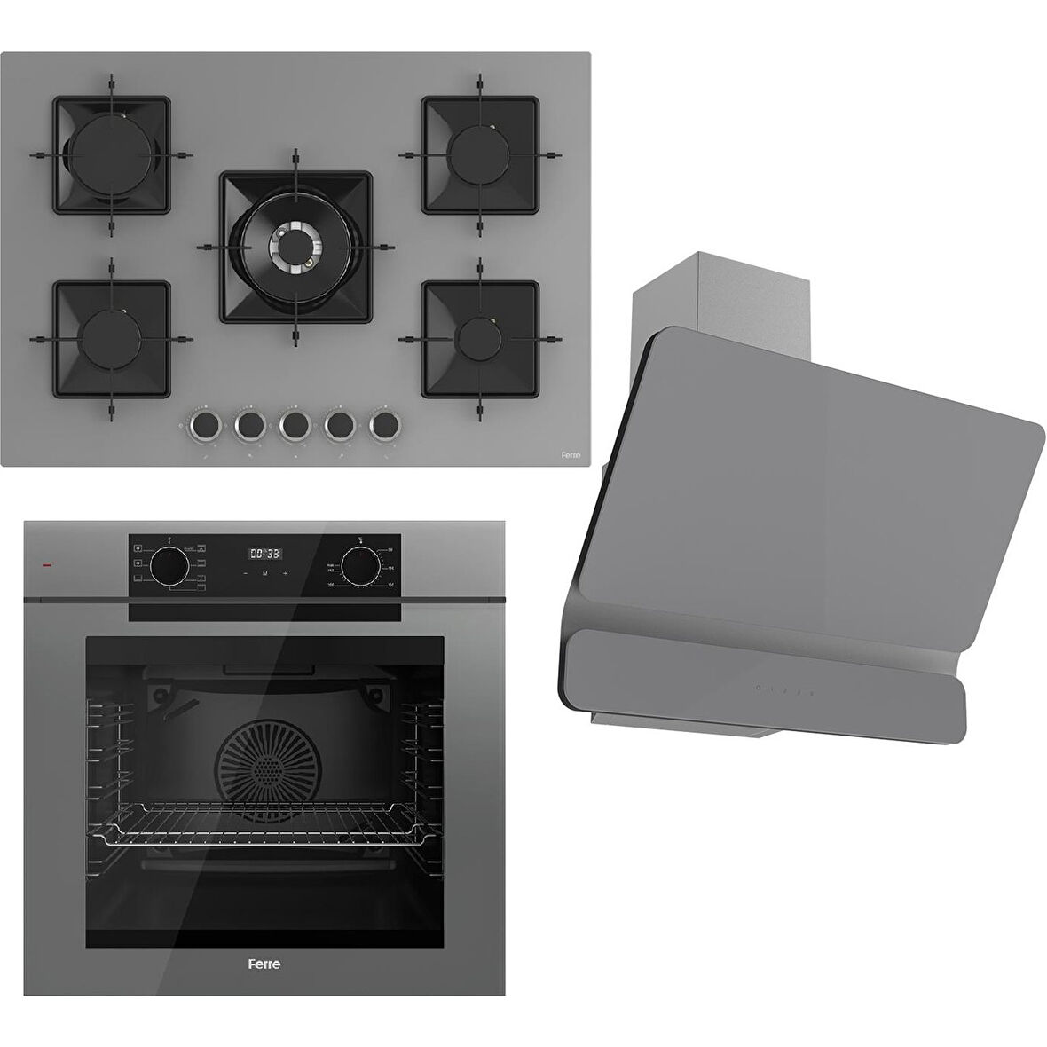 Ferre Fryart Serisi Gri Set (SS038 + QEP63CPR +D082) - Döküm Izgara / 75 cm Ocak