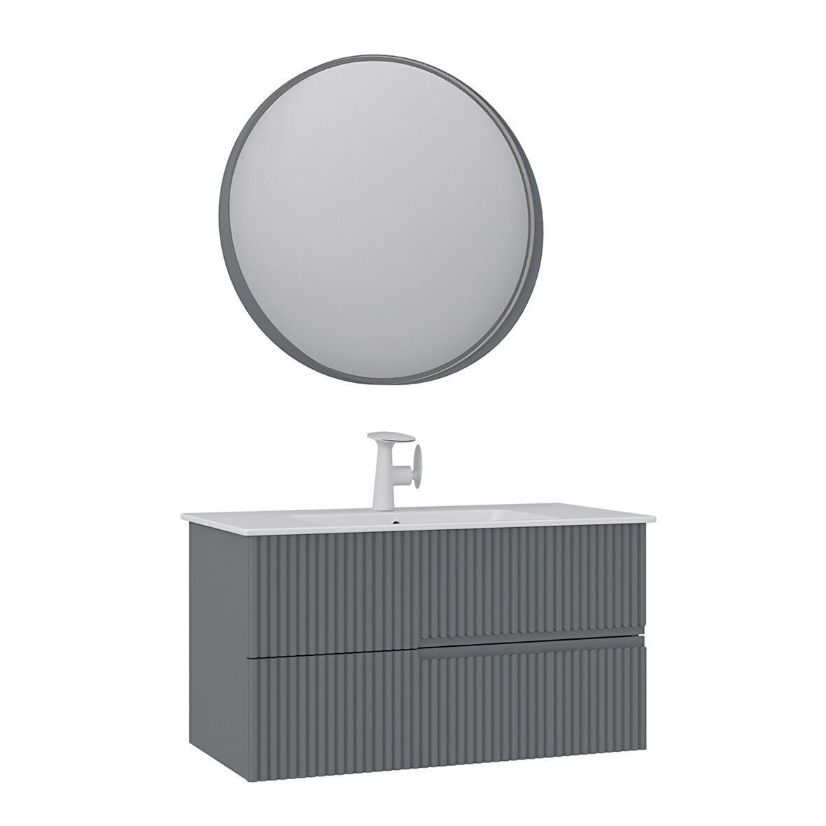 Orka Moonlight 90 Cm Banyo Dolabı Takımı Mat Gri