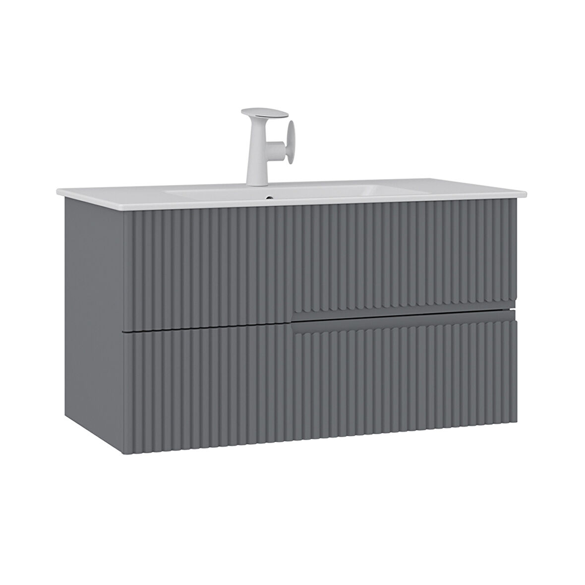 Orka Moonlight 90 Cm Banyo Alt Dolabı Lavabo Dahil Mat Gri