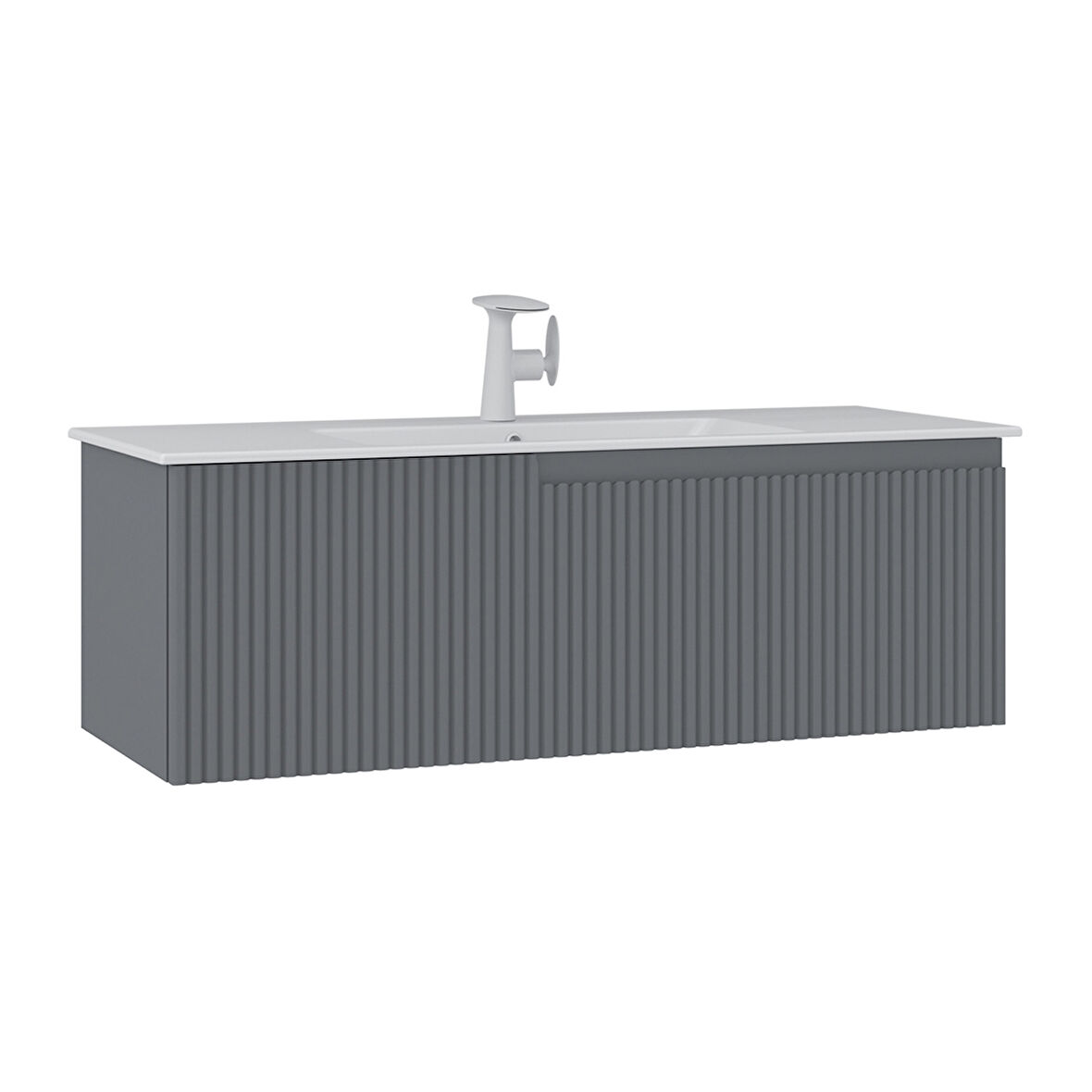 Orka Moonlight 120 Cm Tek Çekmeceli  Banyo Alt Dolabı Lavabo Dahil Mat Gri