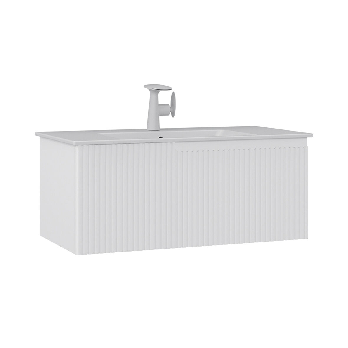 Orka Moonlight 90 Cm Tek Çekmeceli  Banyo Alt Dolabı Lavabo Dahil Mat Beyaz