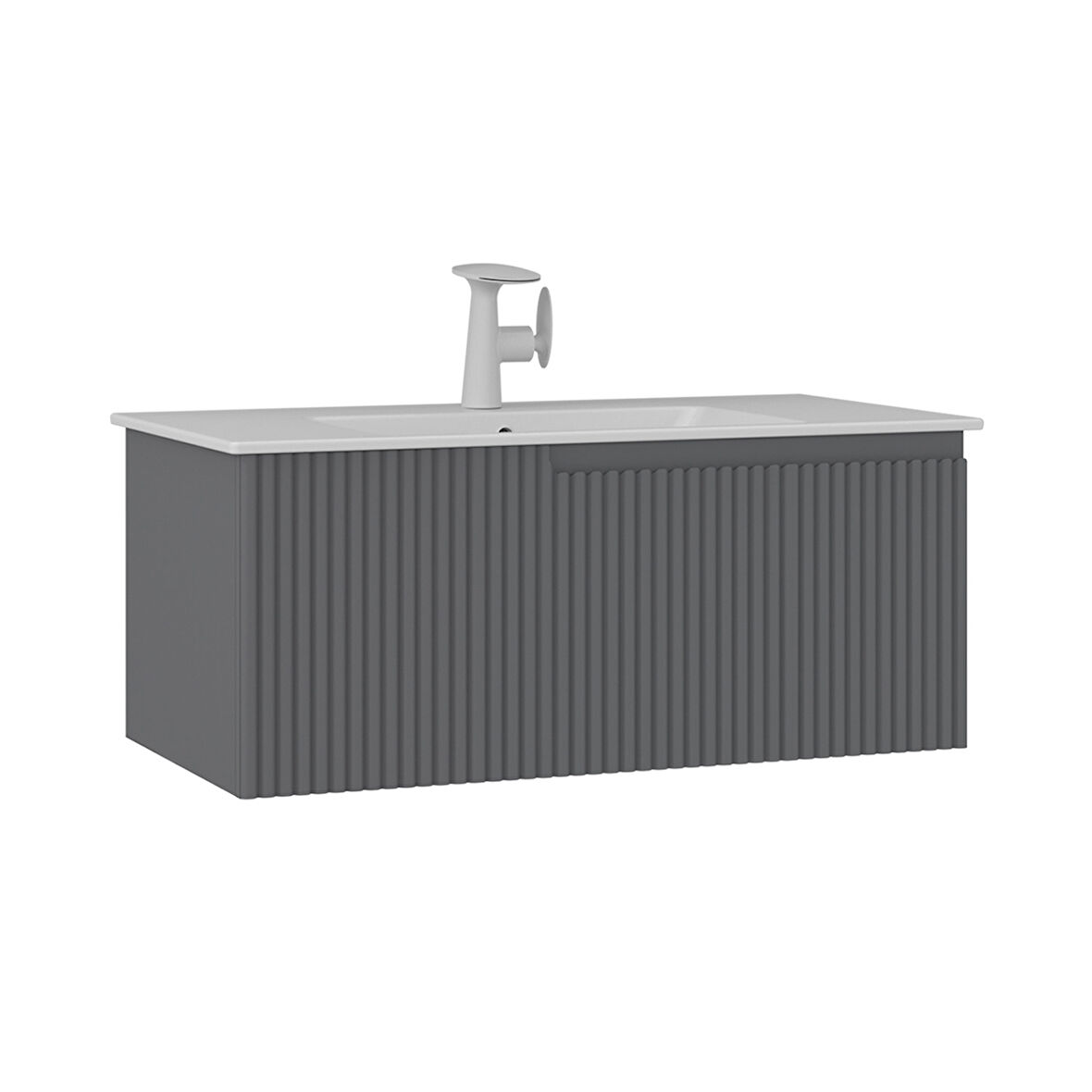 Orka Moonlight 90 Cm Tek Çekmeceli  Banyo Alt Dolabı Lavabo Dahil Mat Gri
