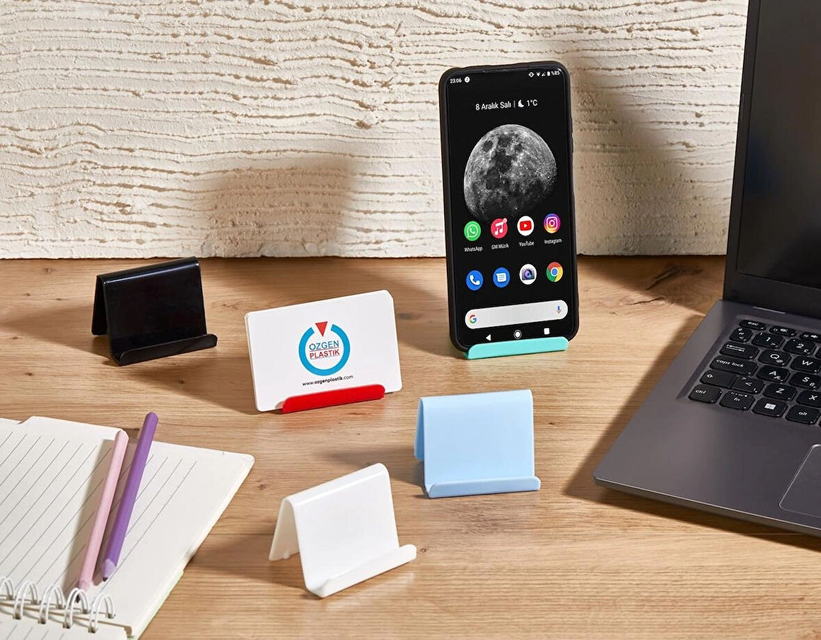 Fixtel Telefon ve Kartvizit Standı | Masaüstü Plastik Telefon Tutucu – Kartvizit Düzenleyici