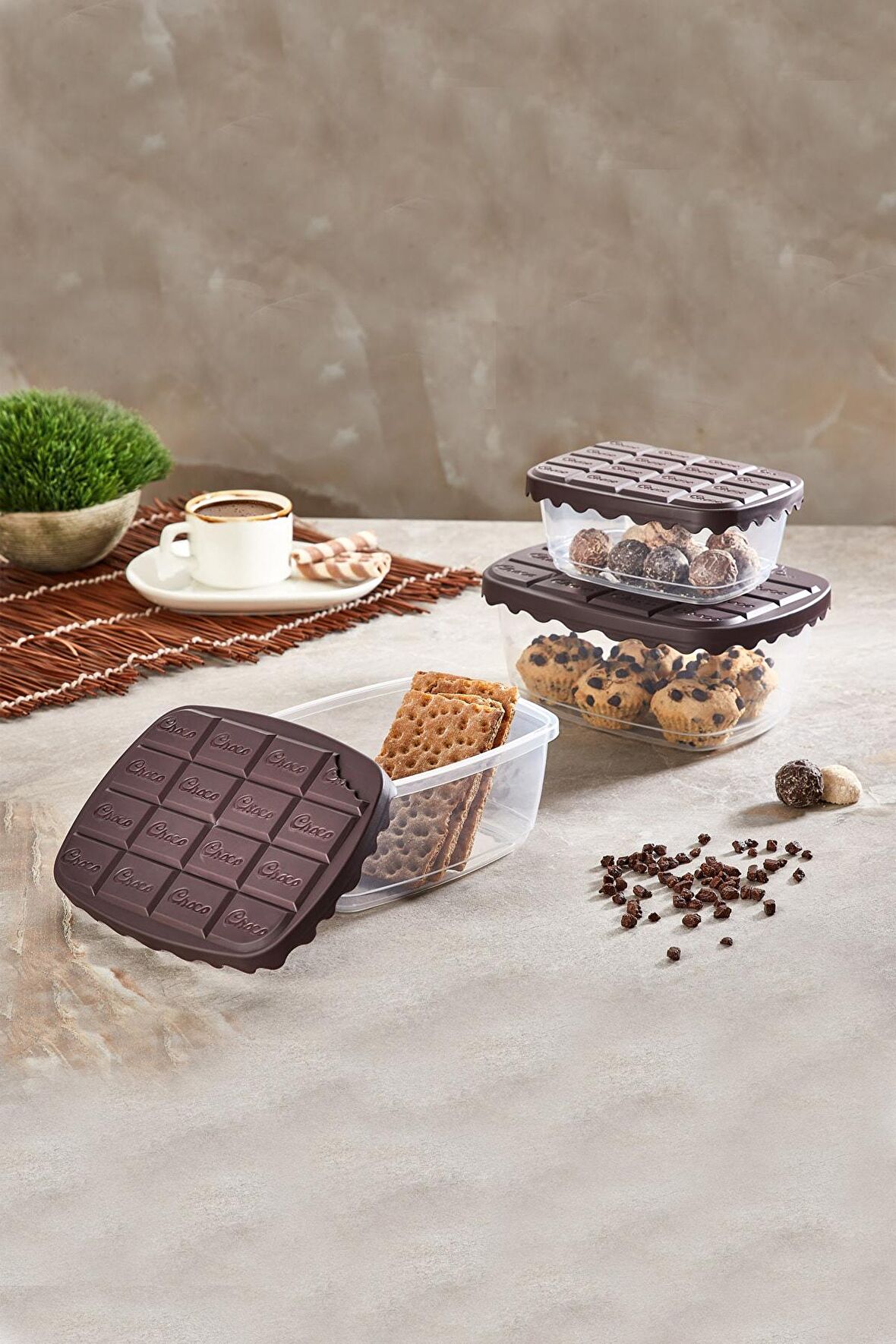 Choco Box Çikolata Kapaklı Saklama Kabı 3'lü Set