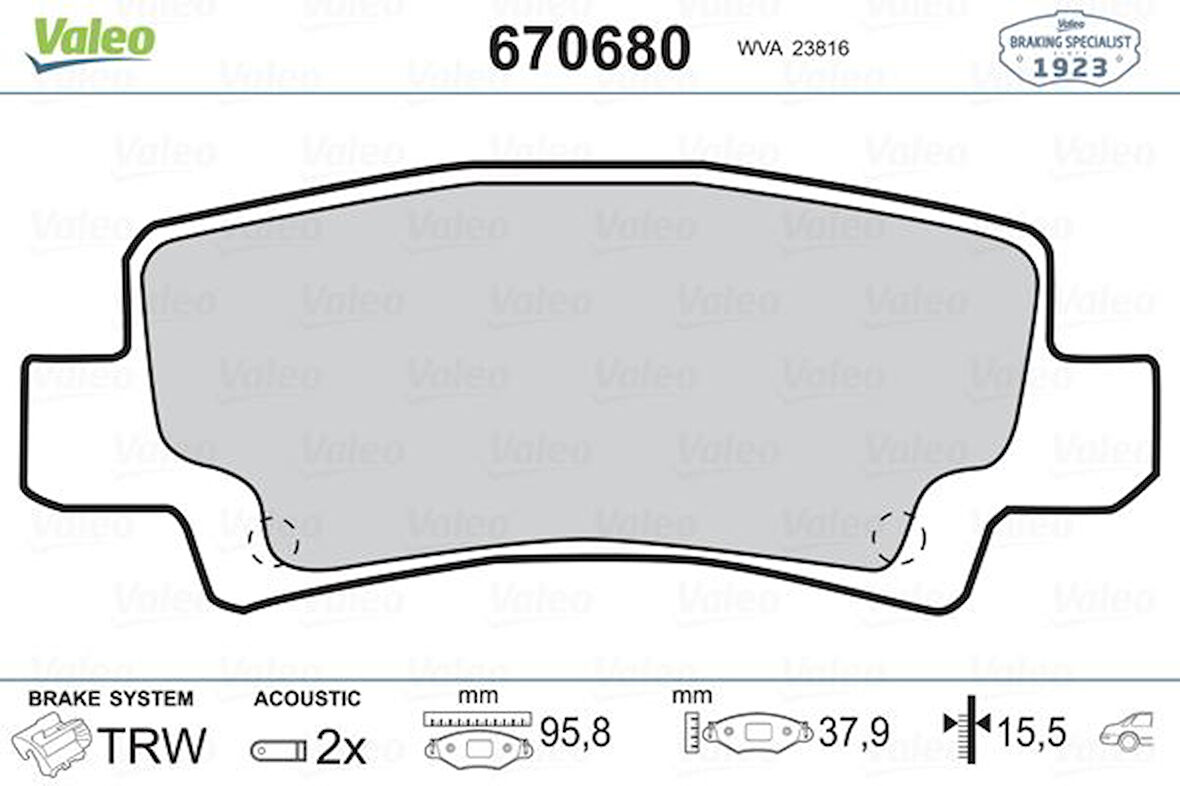 Toyota Arka Fren Balatası Toyota Corolla 1.4 1.6 Vvti Benzinli 2003-2007 - Valeo 670680