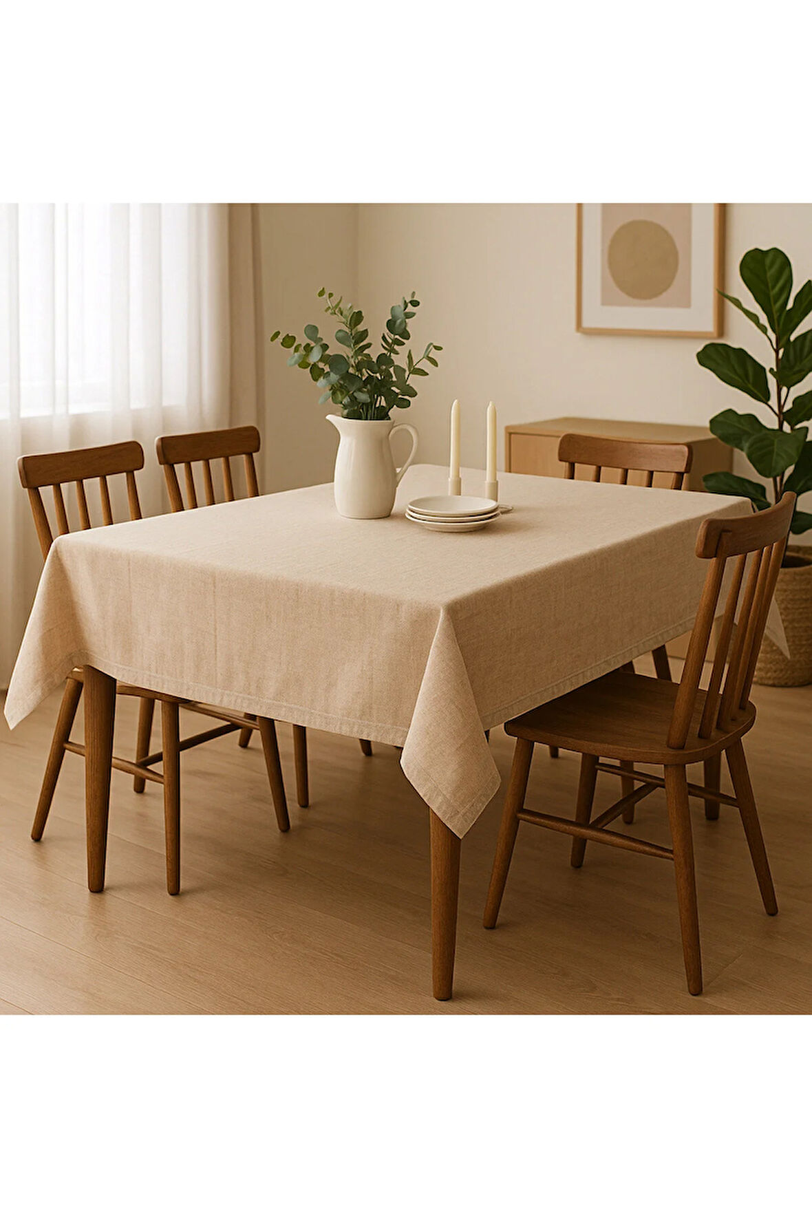 Ham Kumaş 6 Kişilik Masa Örtüsü Doğal Pamuklu Kumaş Yıkanabilir, Şık ve Sade Tasarım