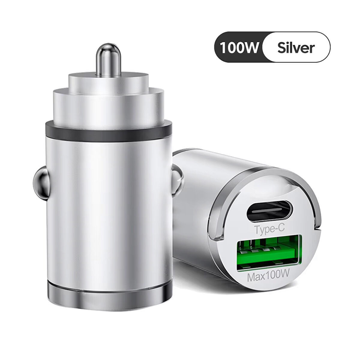 100W Mini Silver Çakmaklık USB Type-C Soketli Araç İçi Süper Hızlı Şarj Adaptörü