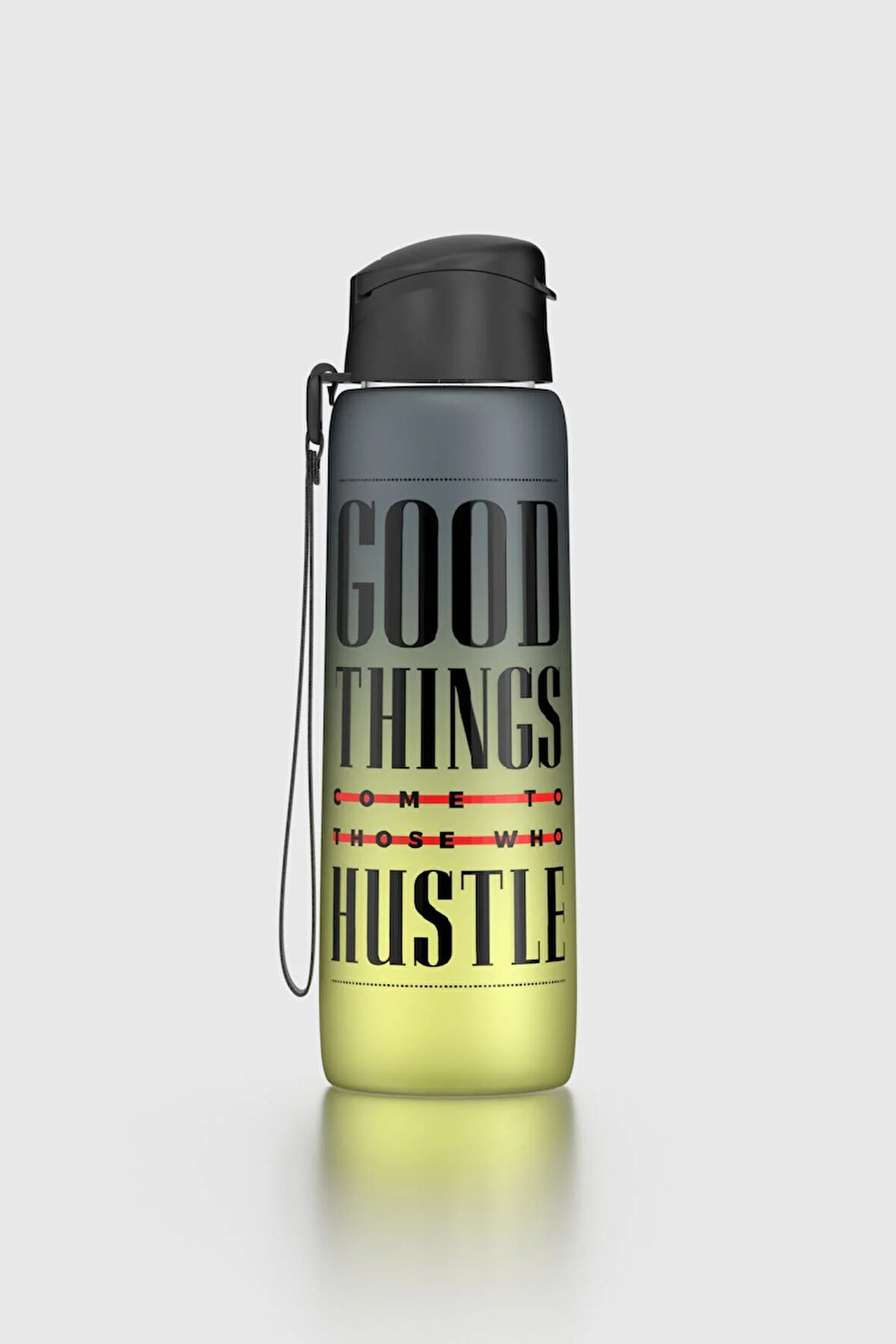 Renga Pera Çift Renk Yazı Desenli 820 ml Askılı Mat Tritan Matara 912134 Siyah-Sarı