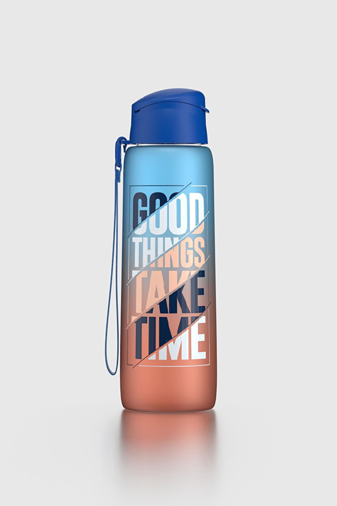 Renga Pera Çift Renk Yazı Desenli 820 ml Askılı Mat Tritan Matara 912134 Mavi-Turuncu