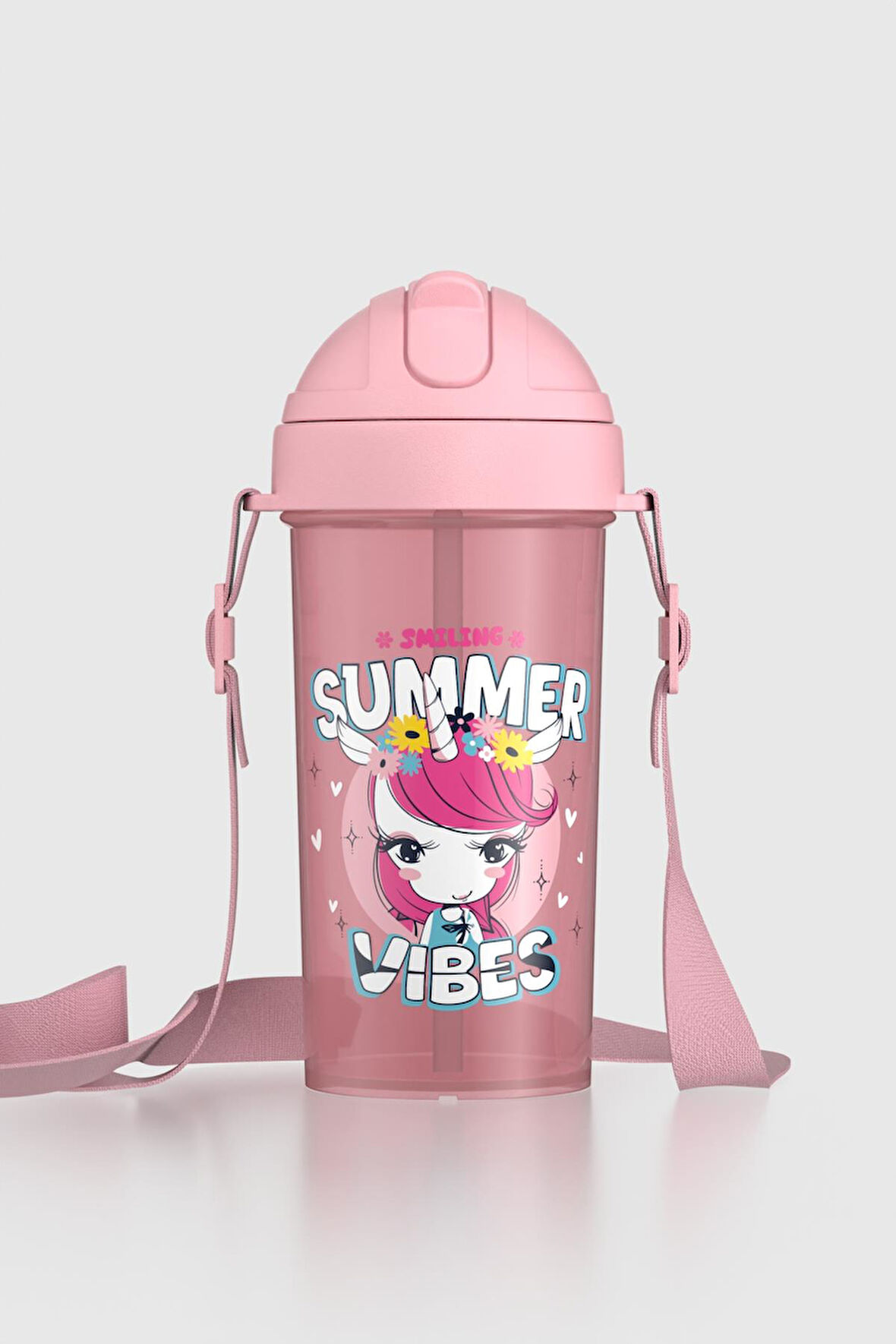 Renga Cosmo Desenli 415 ml PP Pipetli Çocuk Matara 912146 Pembe