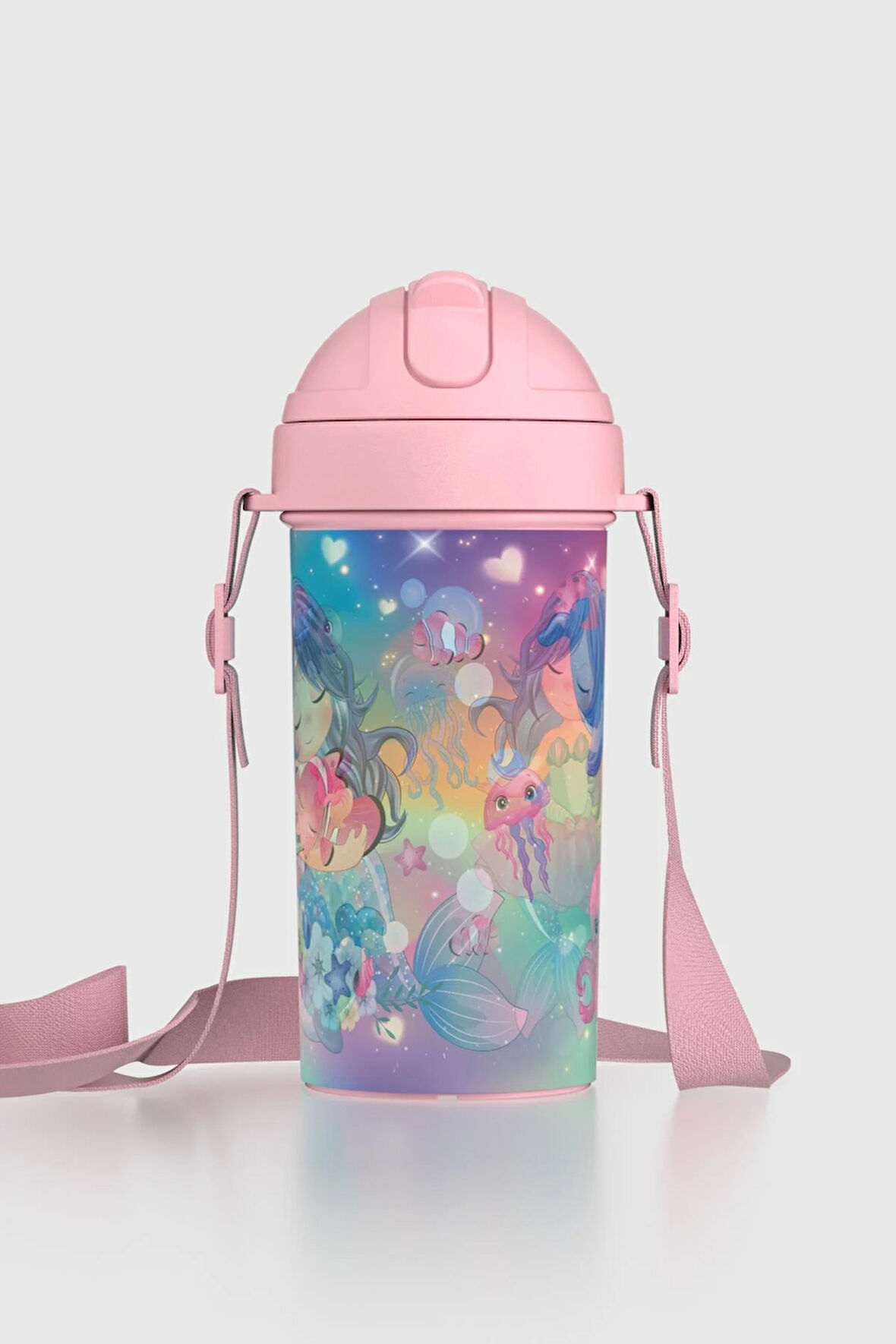 Renga Cosmo Lenticular Deniz Kızı Desenli 415 ml Pipetli Askılı PP Çocuk Matara 912149 Pembe