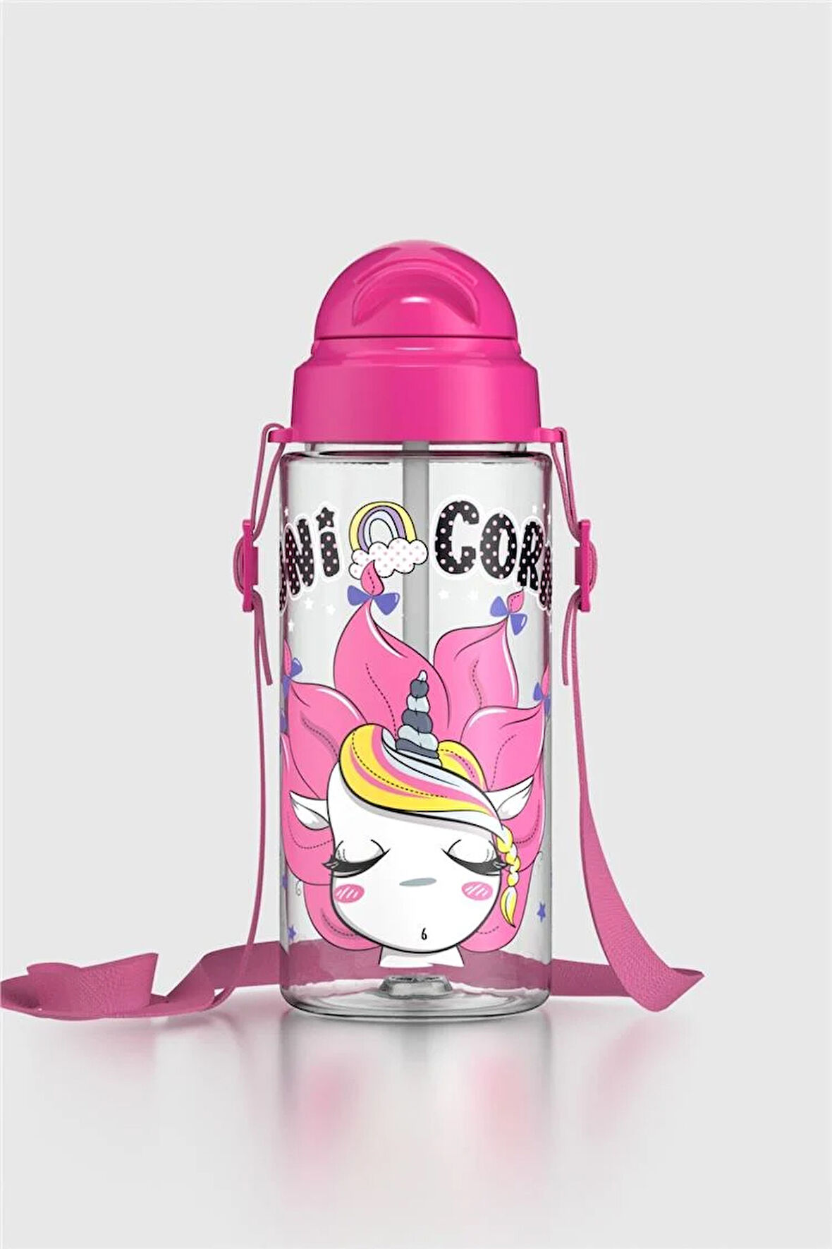 Renga Migo Desenli 500 ml Askılı Pipetli Tritan Çocuk Matara 912008 Pembe