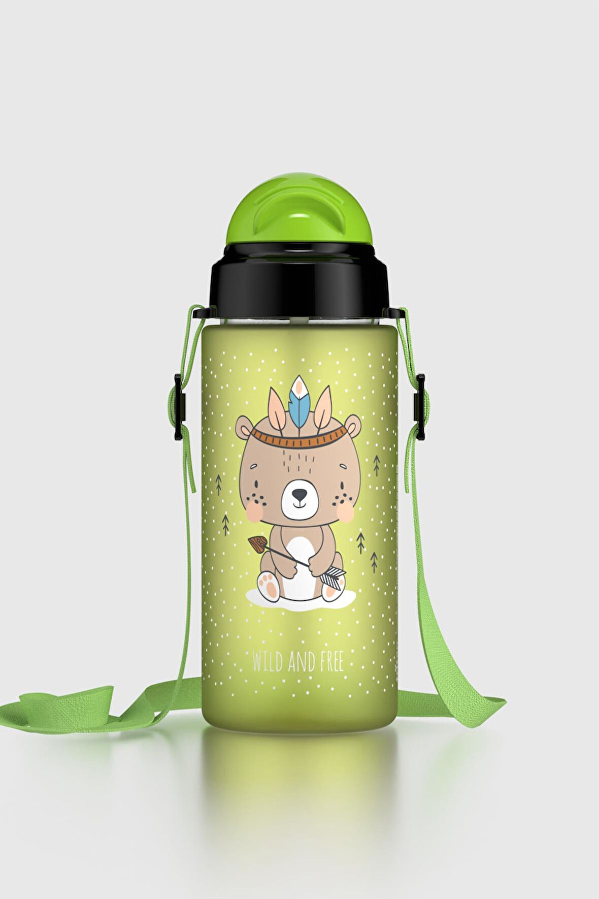 Renga Migo Soft Touch Desenli 500 ml Askılı Pipetli Tritan Çocuk Matara 912142 Yeşil