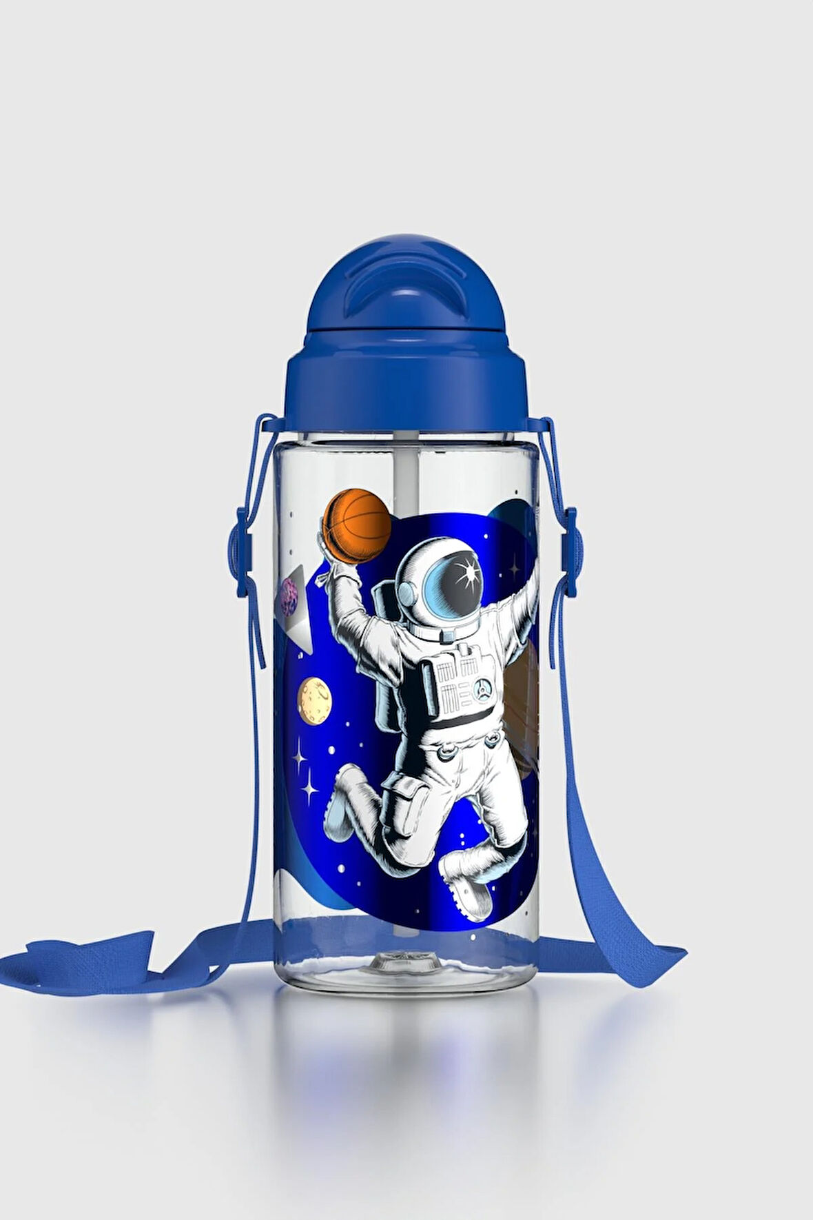 Renga Migo Desenli 500 ml Askılı Pipetli Tritan Çocuk Matara 912004 Mavi