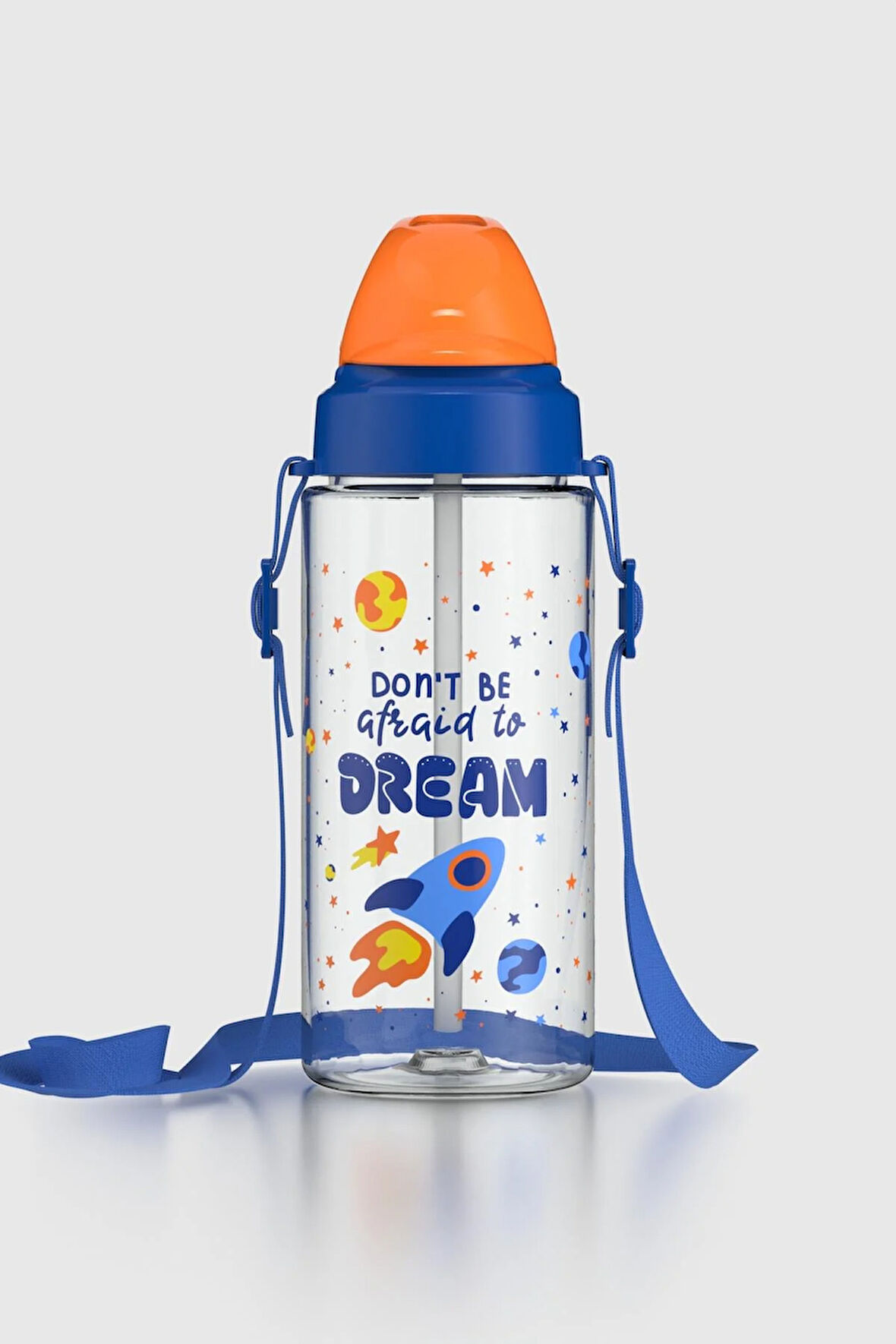 Renga Sonic Air Desenli 500 ml Askılı Pipetli Tritan Çocuk Matara 912058 Mavi-Turuncu